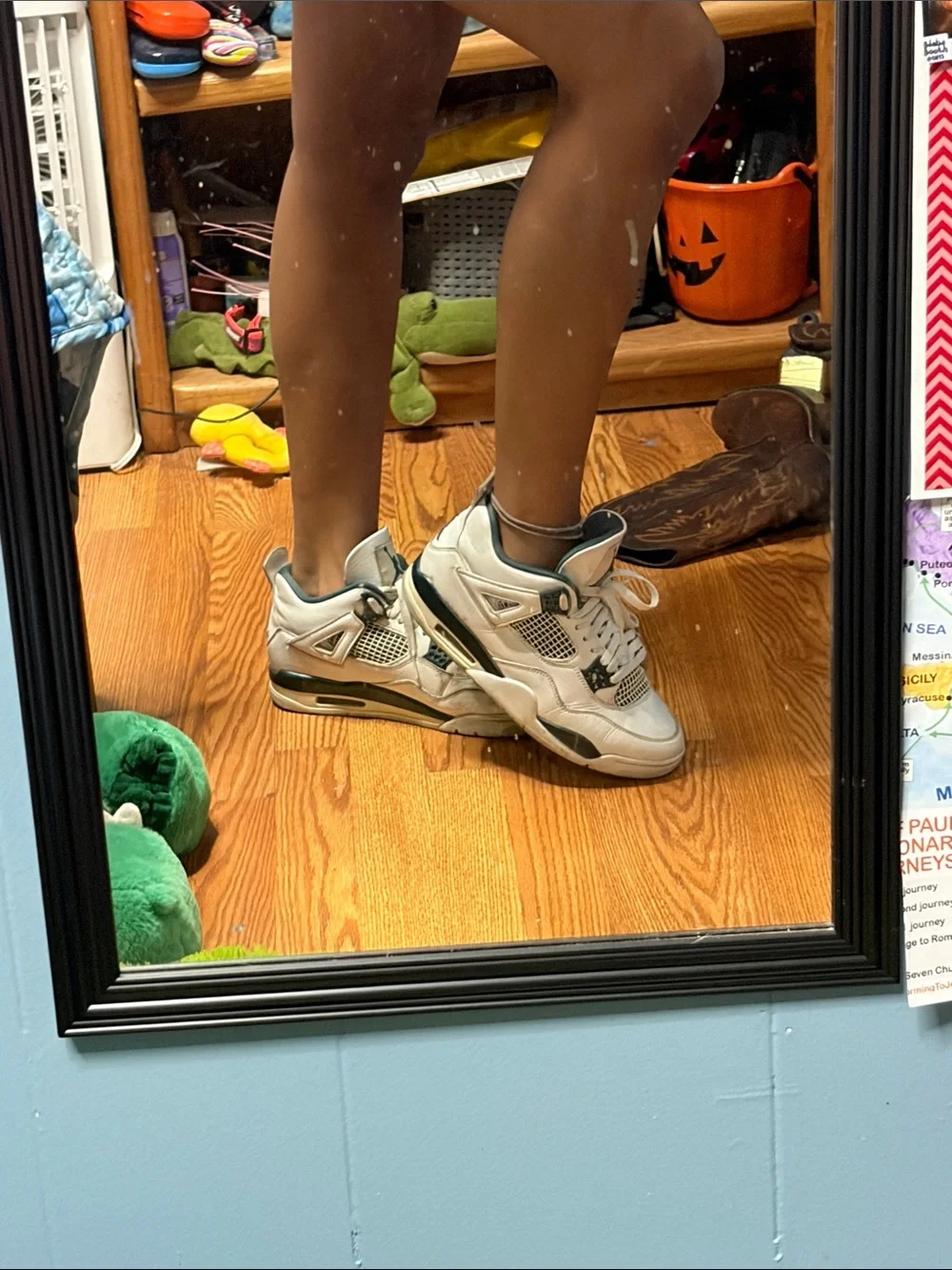 Jordan White and Teal Retro Basketball Sneakers